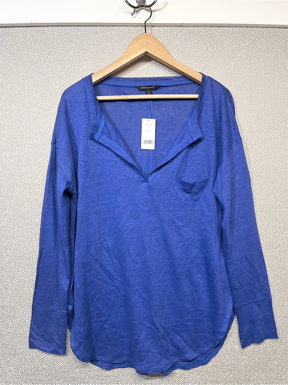 🆕 M Banana Republic Relaxed V-Neck Long Sleeve Top Linen Top Royal Blue NWT